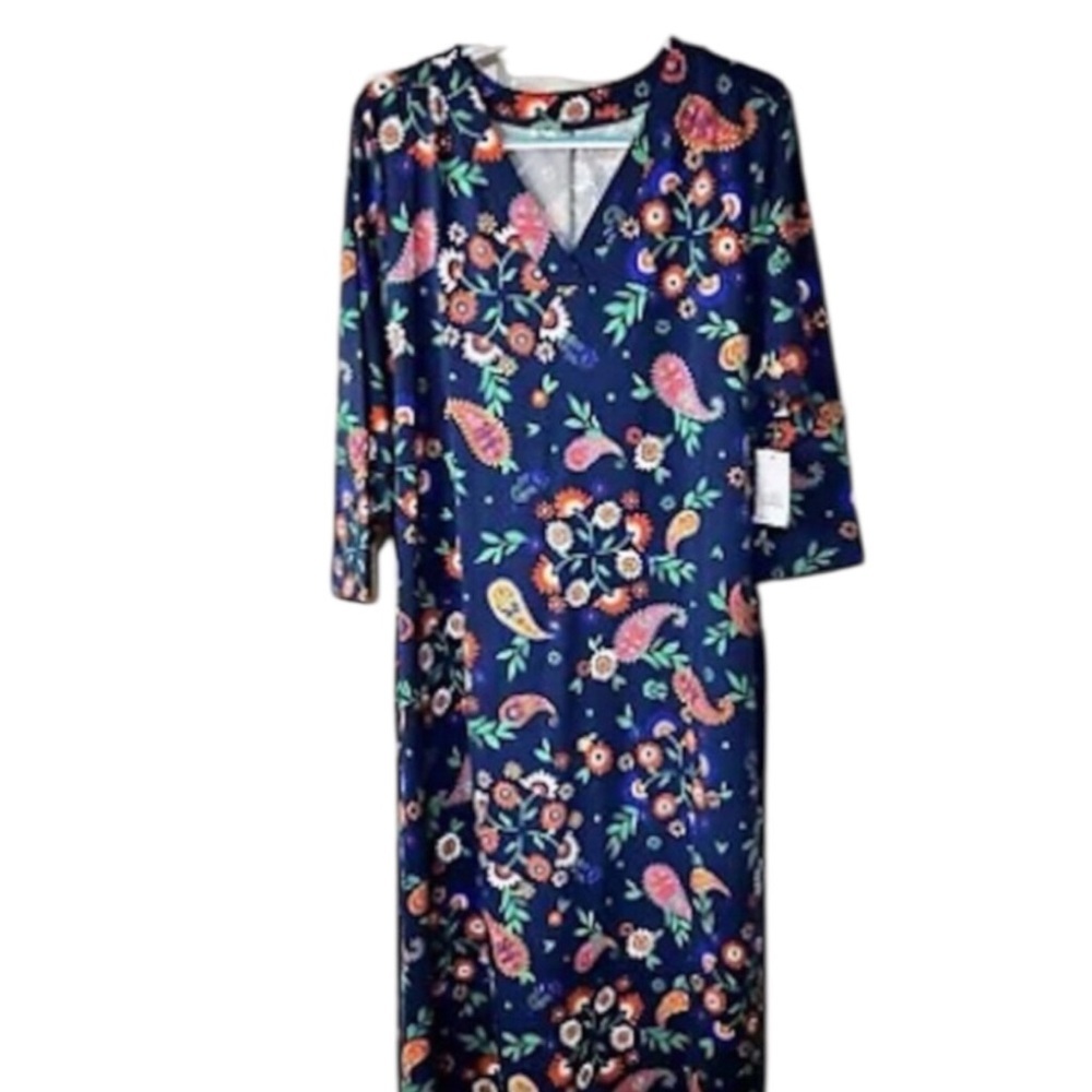 FINAL PRICE! Croft & Barrow Pink Orange Pink Paisley Vneck Dress NWT 1X - Picture 2 of 9